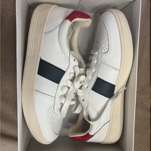 Chelsea & Violet White Sneakers with Red and Navy Stripes
